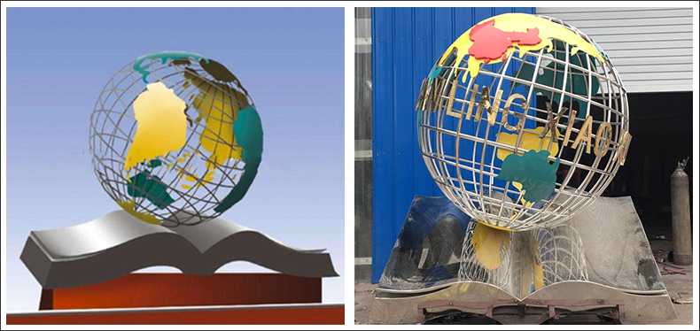 不銹鋼地球，景觀地球雕塑，學校地球儀擺件